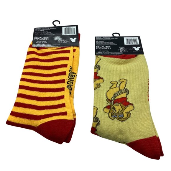 Disney Winnie The Pooh Crew Socks 2 Pair Size 9-13 Red & Yellow Striped - Picture 4 of 6